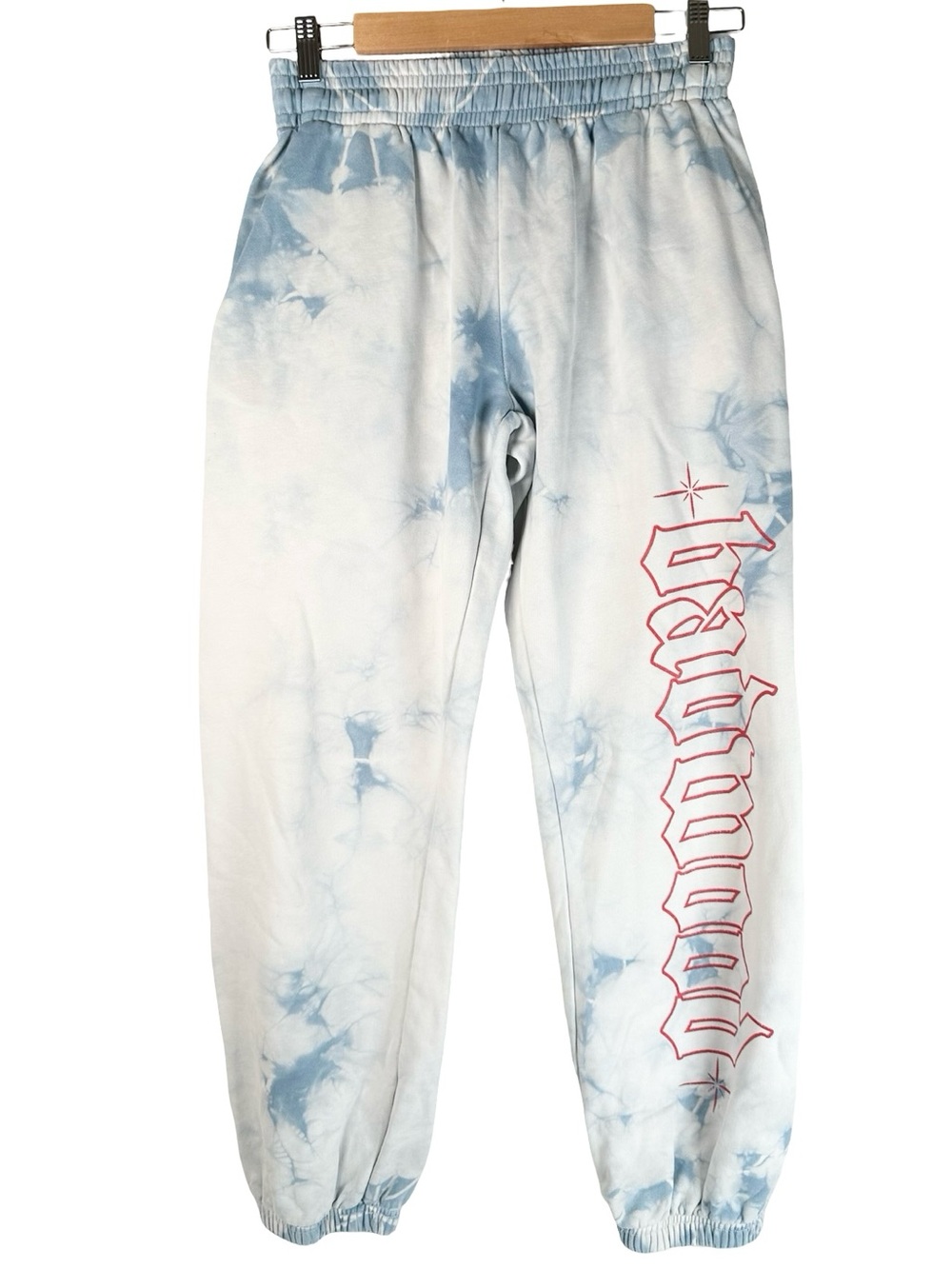 Badwood Blue White Tie Dye Logo Loungewear Streetwear Jogger Sweatpants Medium